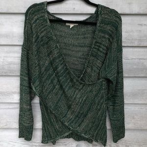 Green knit cross front sweater -M